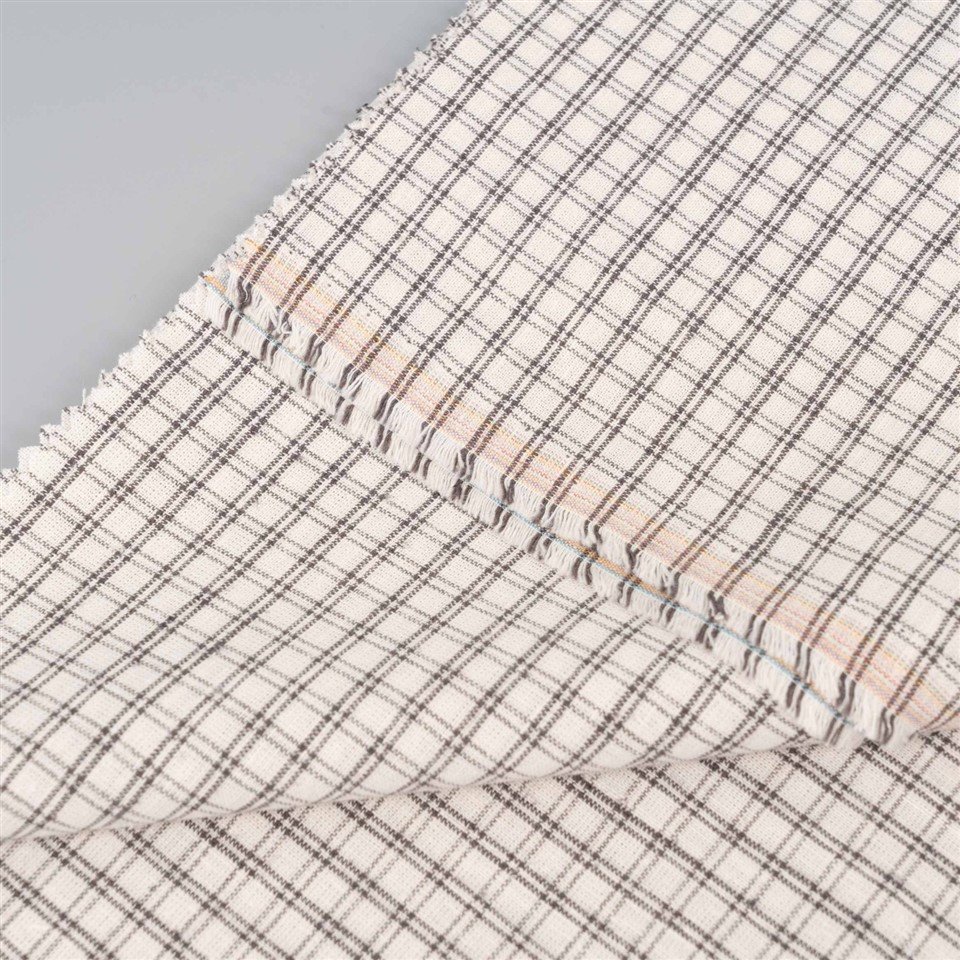 Off White Grid Linen Fabric factory